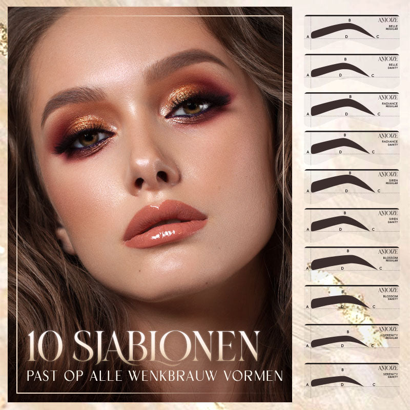 10 sjablonen voor alle wenkbrauwvormen | Perfect Eyebrow Stamp & Shaping Kit | Anjoize